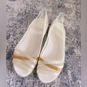 SALE! VGUC! CROCS Slip On Sandals. Clear and Tan, Size 7.